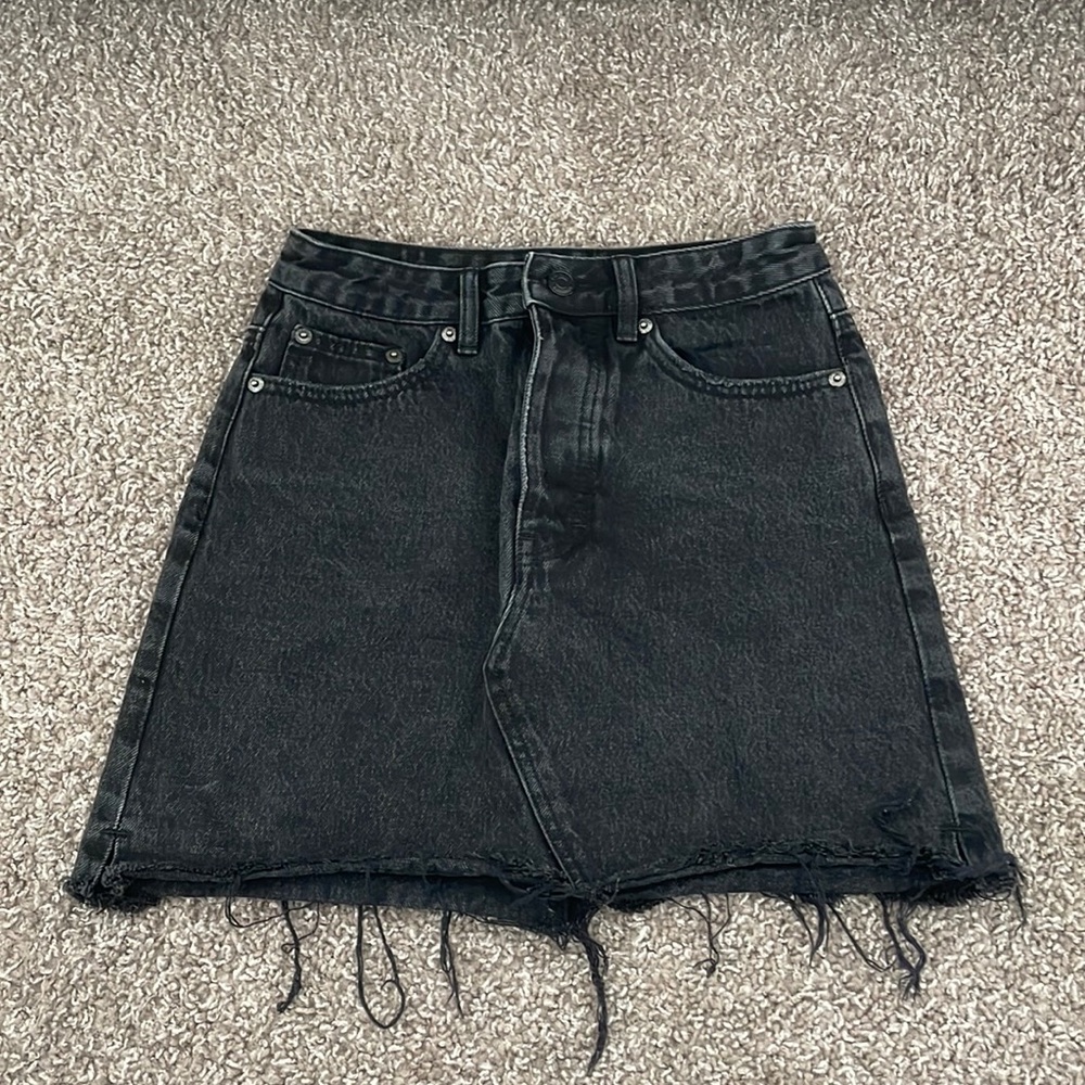 Glassons Black Denim Mini Raw Hem Mini Skirt